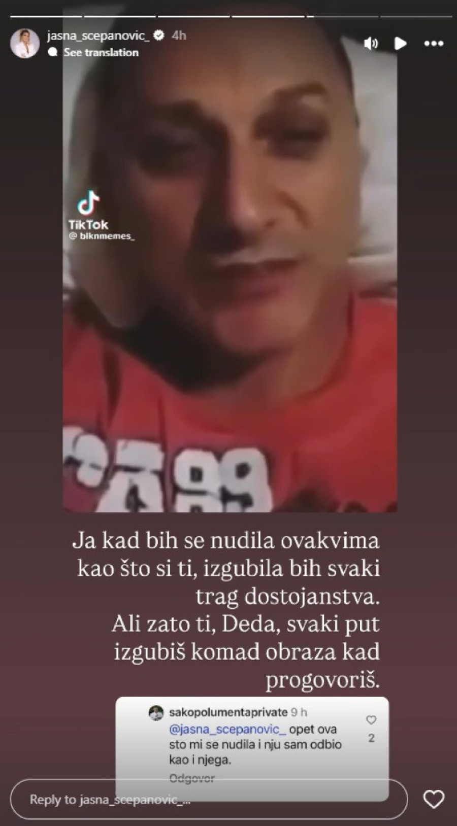 "Ne nudim se takvima kao što si ti!" Pevačica urnisala Šaka Polumentu: Izgubiš komad obraza kad progovoriš, deda
