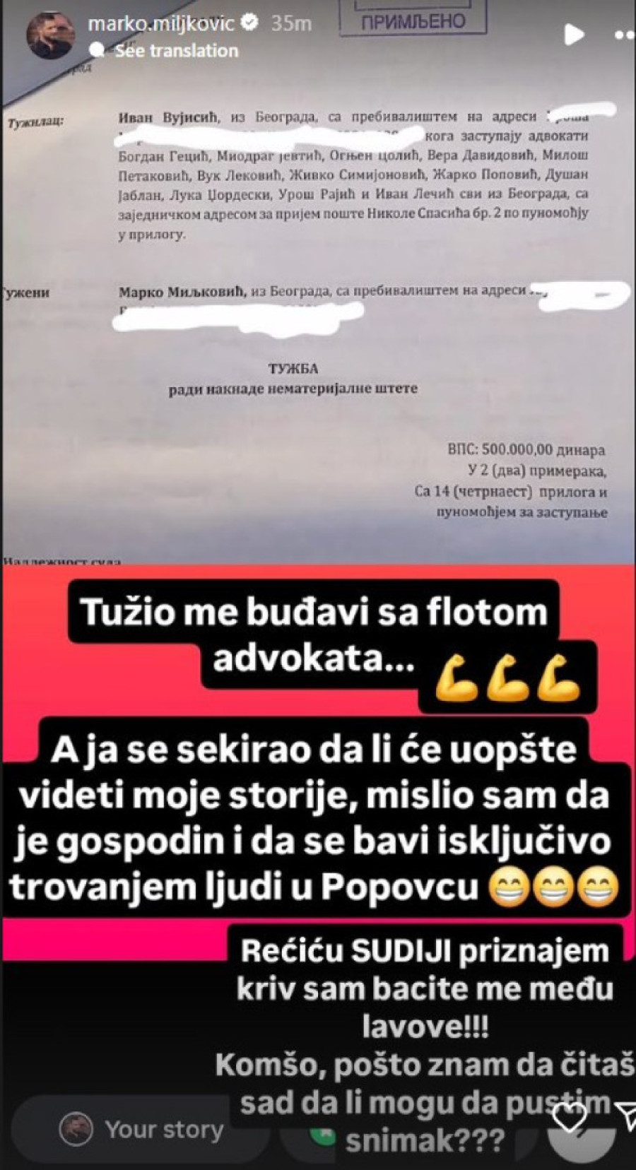 Marko Miljković dobio tužbu od komšije: Traži odštetu od pola miliona!