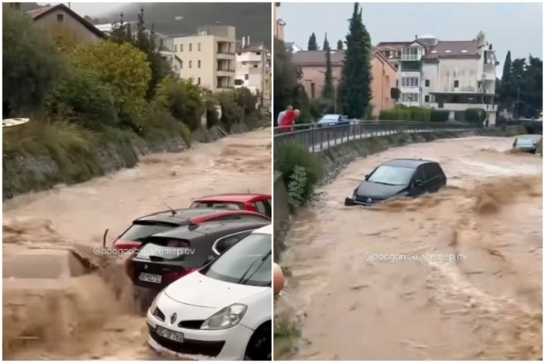 Zapušeni odvodi izazvali haos u Budvi: Voda nosi automobile (VIDEO)