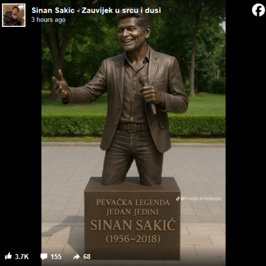 "Ne traži ih, sine"! Spomenik Sinanu Sakiću bez nogu postao viralan (FOTO)