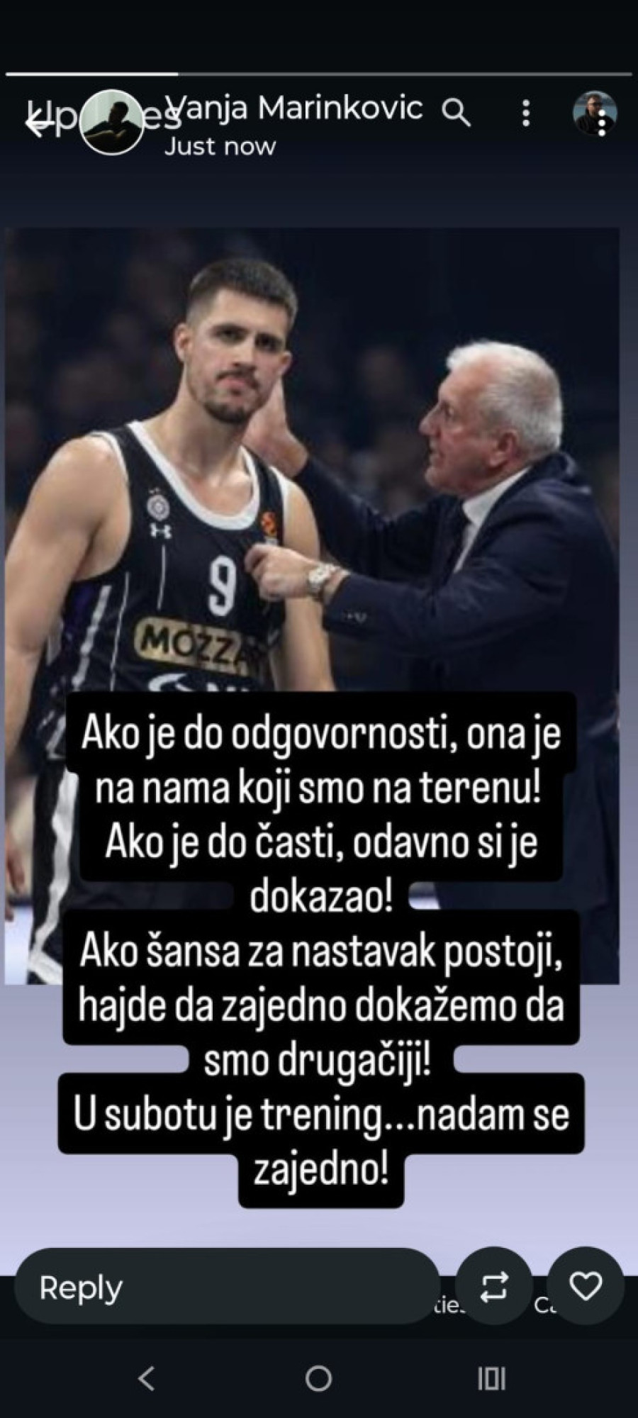 Partizanov kapiten poslao poruku Obradoviću: Trening je u subotu - zajedno!