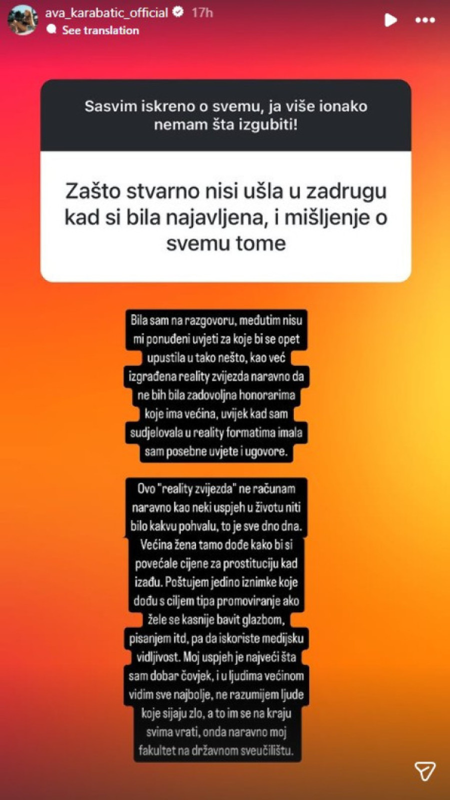 Ava Karabatić otkrila što tačno nije ušla u "Elitu 9": Dotakla se i prostitucije! (FOTO)