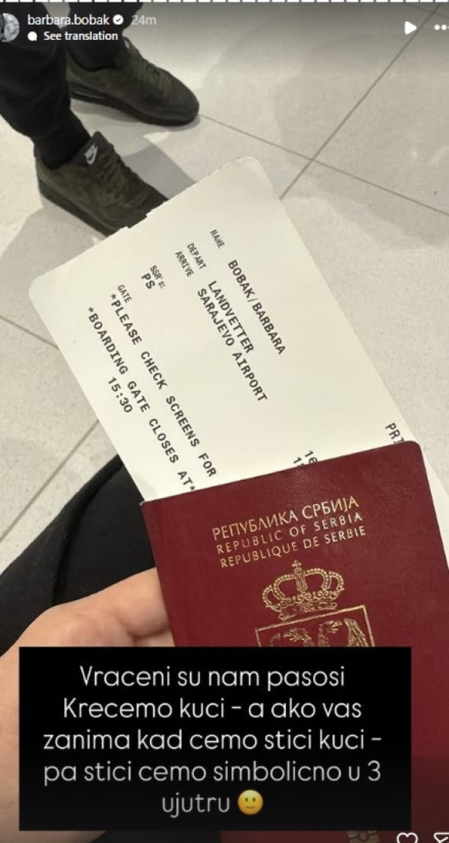 Barbara Bobak se ponovo oglasila sa švedskog aerodroma: Pasoš joj je vraćen, a evo kada stiže u Srbiju