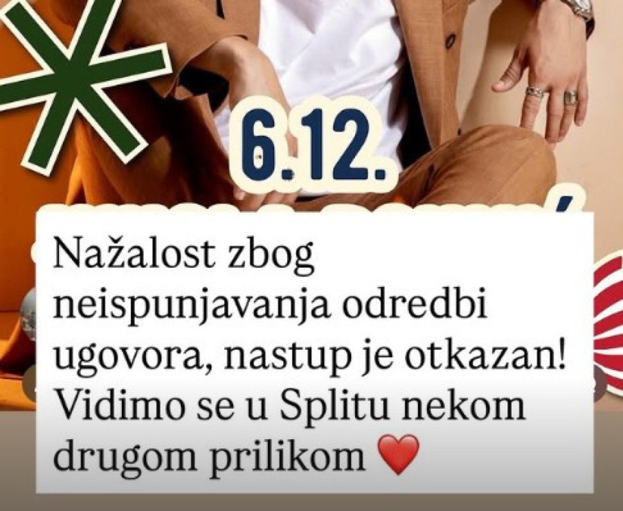 Nikoli Rokviću otkazan nastup u Splitu: Nije ispoštovan ugovor, a ovo su detalji