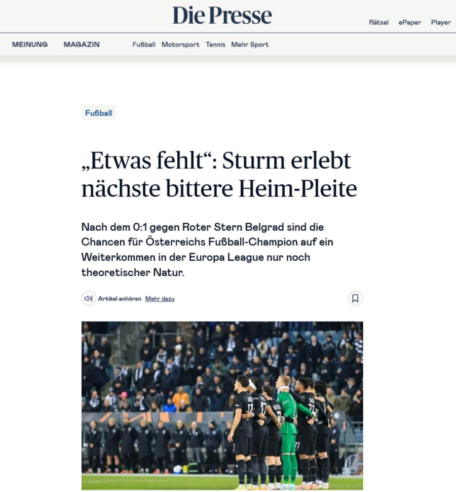 Poraz Šturma od Zvezde je gorak, nešto je falilo, kraj u LE! Austrijski mediji spomenuli i Ivanića i Arnautovića (FOTO)