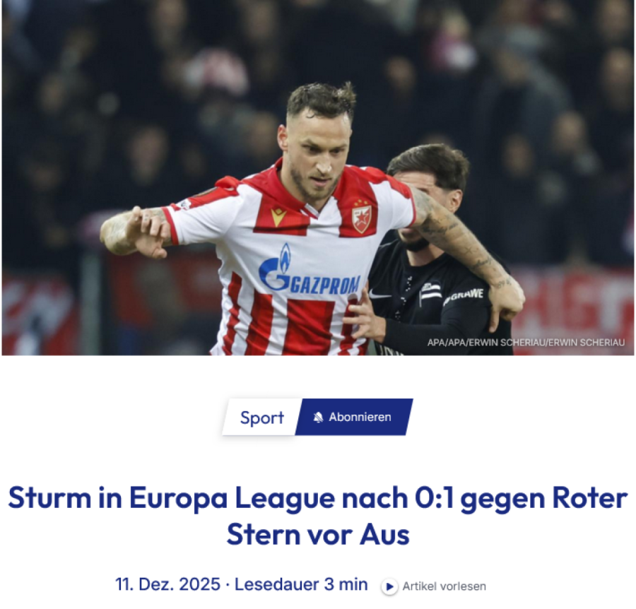 Poraz Šturma od Zvezde je gorak, nešto je falilo, kraj u LE! Austrijski mediji spomenuli i Ivanića i Arnautovića (FOTO)