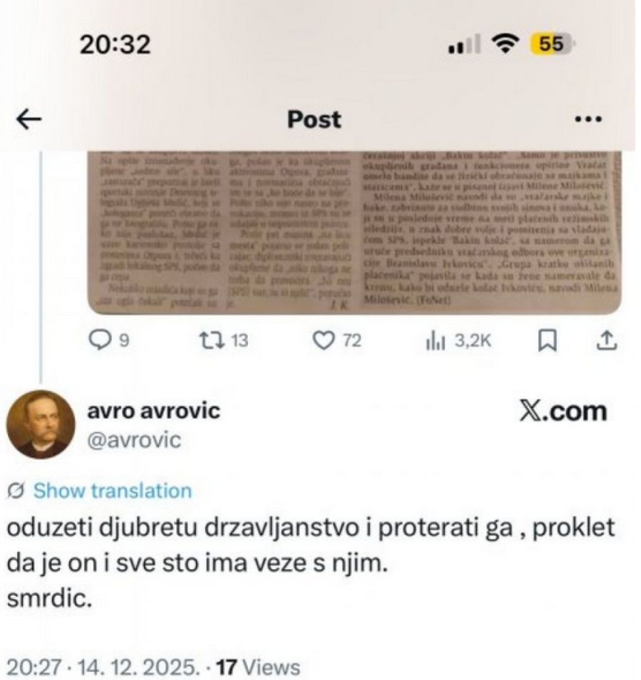"Proklet bio Uglješa i svi njegovi"! Brutalni napad vojvođanskih separatista na Mrdića