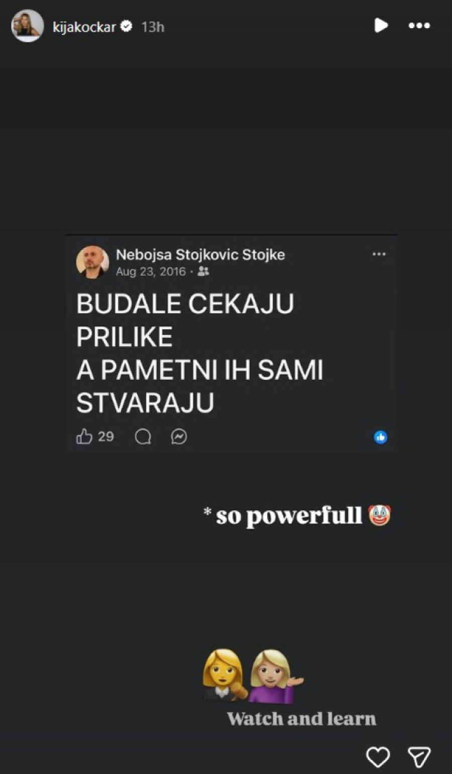 Kija nastavlja da udara na Kaću i njenog partnera: "Budale čekaju priliku, a pametni ih sami stvaraju"