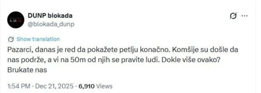 Blokade u Novom Pazaru: Tačkasti softver prebrojao blokadere - a tvrde da je ovo cela Srbija?