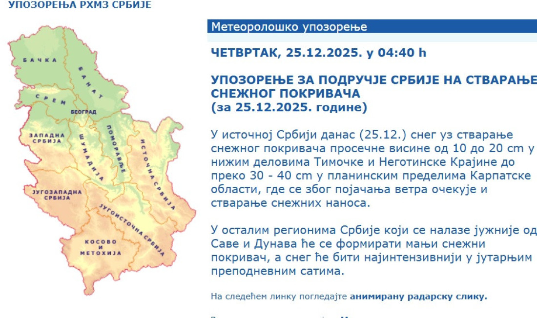 Temperaturni minus kakav se ne pamti: Za Beograd se prognozira minus 20!