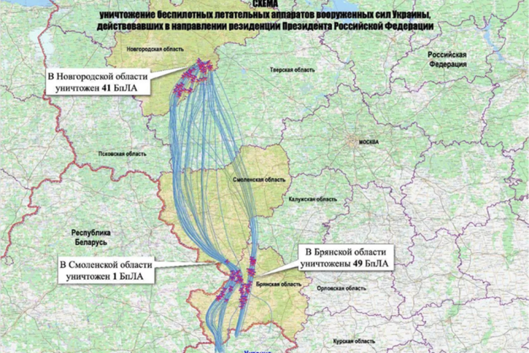 Rusija objavila kartu napada na Putinovu rezidenciju: Prikazane putanje dronova, a Ukrajina sve negira