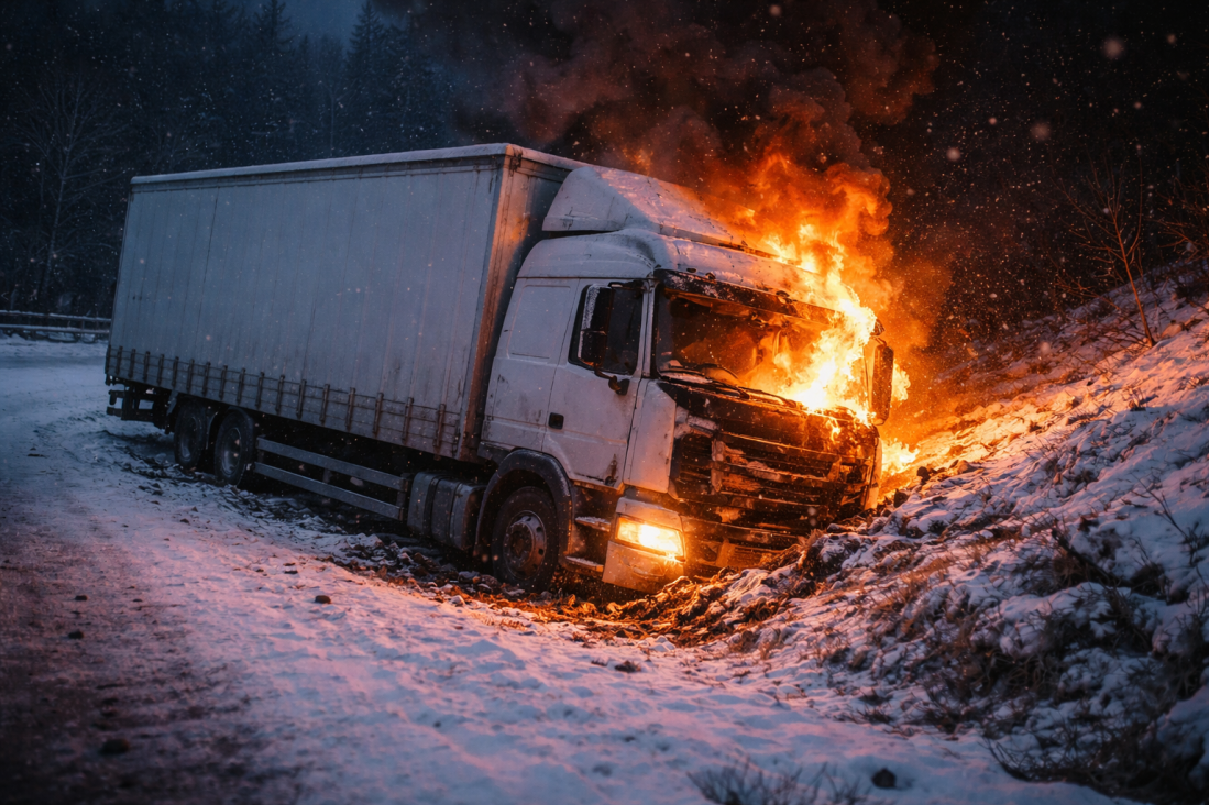 Kamion sleteo sa puta kod Novog Sada i zapalio se!