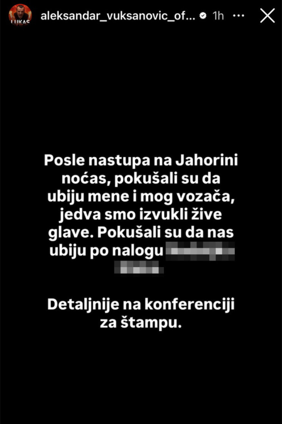 Reakcija Lukasa na oglašavanje čoveka po čijem nalogu sumnja da je doživeo incident: To je bio atak na život!