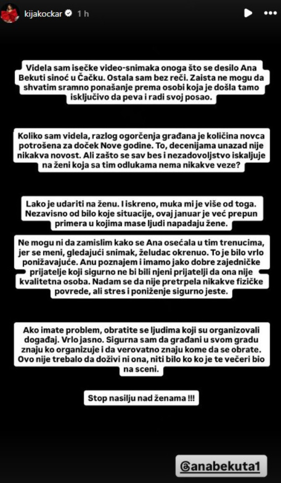 "Stop nasilju nad ženama!" Kija Kockar zabrinuta za Anu Bekutu (FOTO)