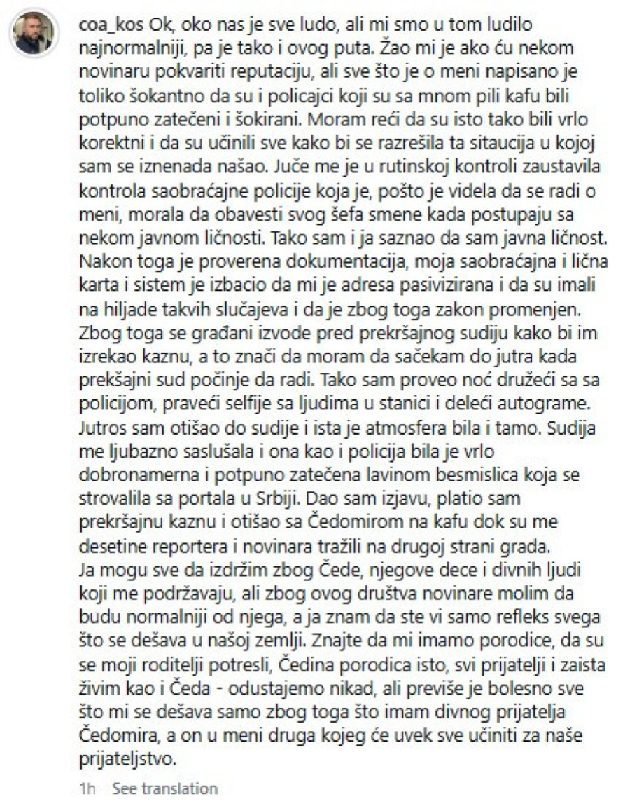 Aca Kos se vratio na mreže posle drame: Platio sam kaznu i otišao sa Čedom na kafu! (FOTO)