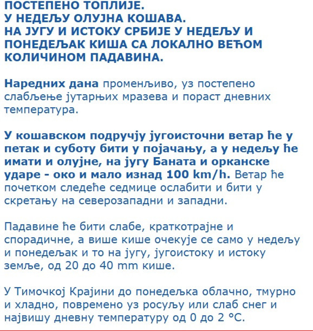 Stiglo novo upozorenje: Košava jača, u nedelju uz orkanske udare i iznad 100 kilometara na sat