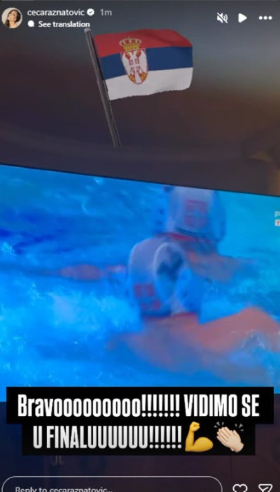 Ceca Ražnatović čestitala vaterpolistima Srbije pobedu: Vidimo se u finalu!