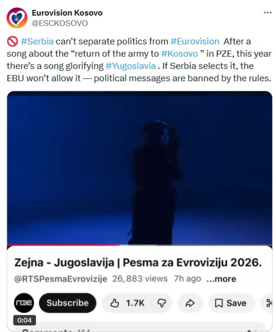 Albanci sramotno udarili na Zejnu zbog "Jugoslavije"! Prete diskvalifikacijom zbog reči pesme