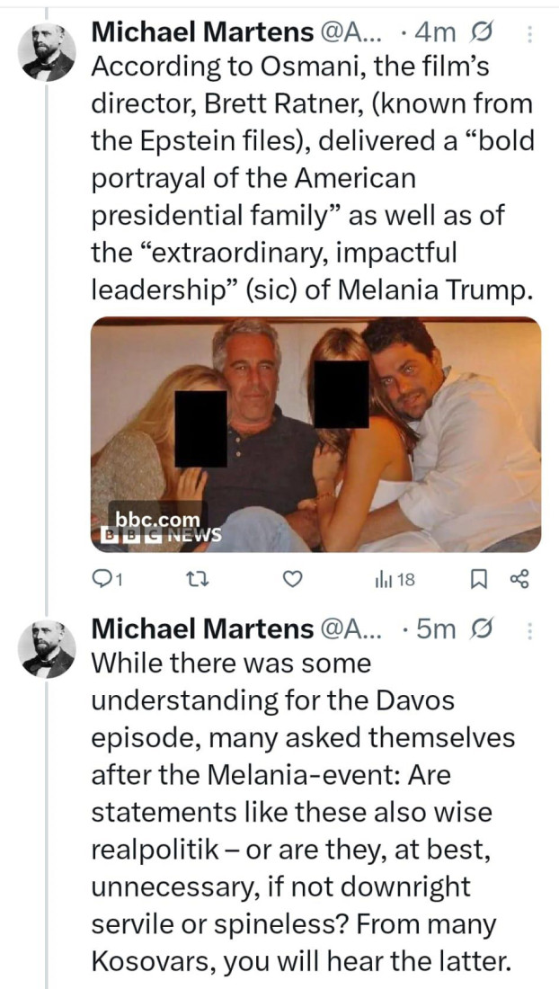 Nemački novinar raskrinkao Vjosu Osmani: "Hvali Epstajnovog reditelja i traži Trampovu podršku"