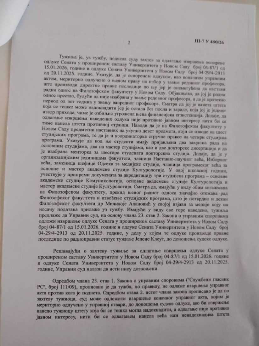 Kleut je definitivno izbačena sa fakulteta! Senat je odlučio, sud potvrdio - nema osnova da se ospori odluka, kriterijumi važe za sve!