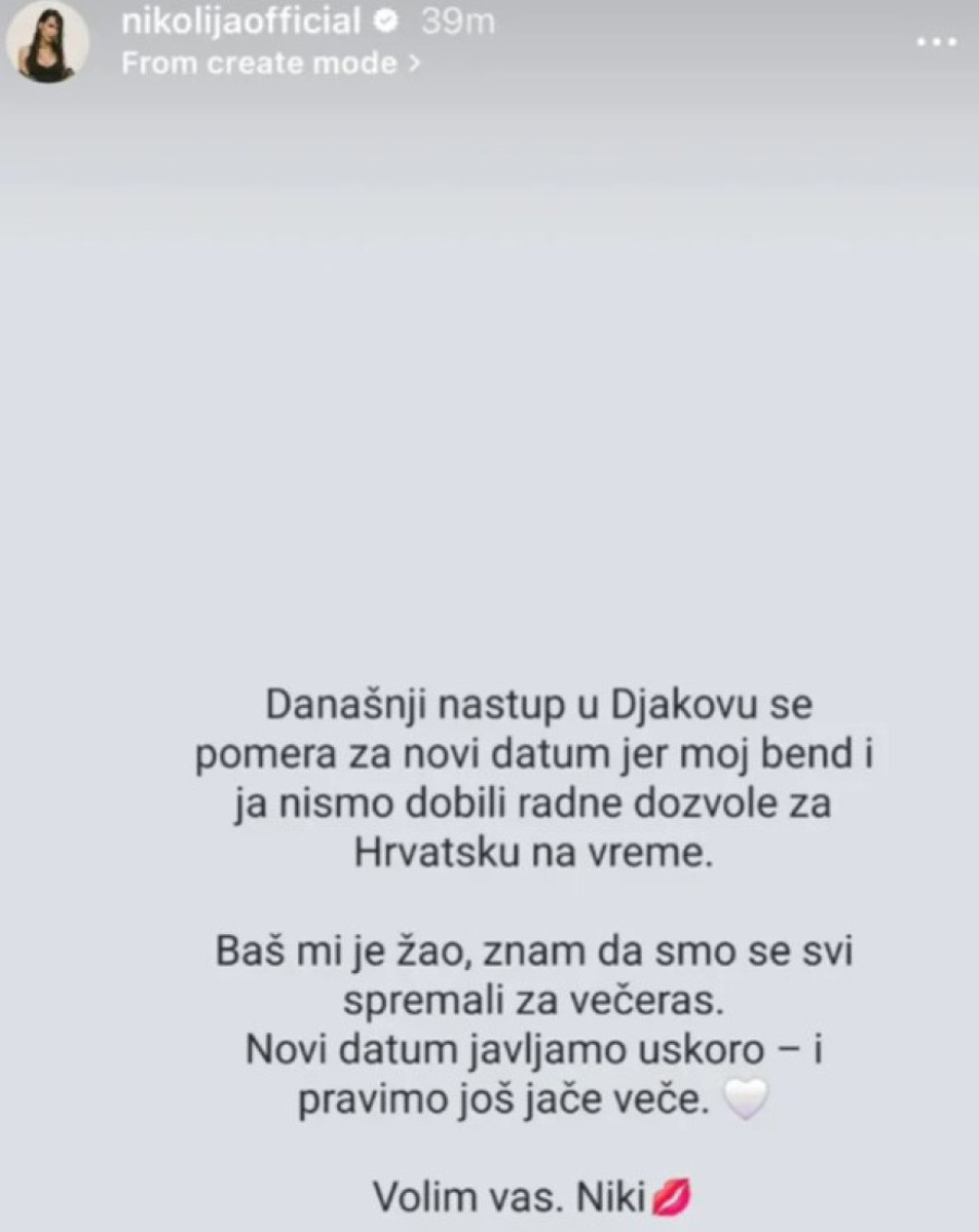 Otkazan nastup Nikolije Jovanović u Hrvatskoj: Pevačica se oglasila saopštenjem