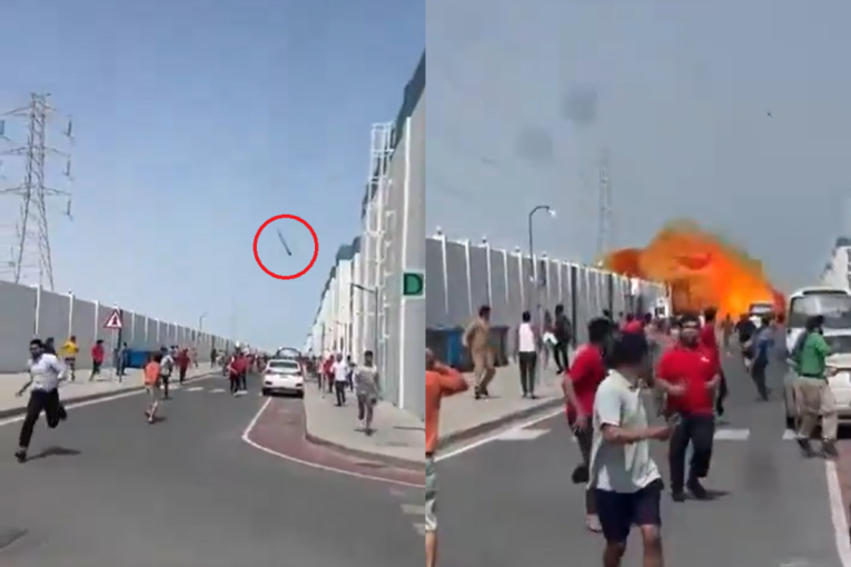 U Kataru zabeležen jeziv prizor: Projektil pada na ulicu, ljudi u panici beže (VIDEO)