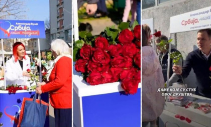 SNS ovako obradovao Beograđanke: Izašli na ulice da čestitaju Osmi mart, Siniša Mali dame darivao ružama (FOTO/VIDEO)
