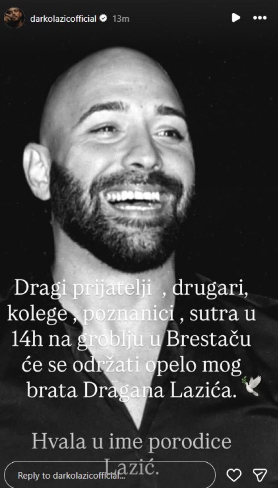 Darko Lazić se oprostio od pokojnog brata potresnom porukom: Rođeno moje, uvek ćeš mi biti u srcu! (FOTO)