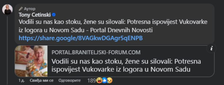 Dokle će da se blamira?! Cetinski podelio lažno svedočenje žene o nepostojećem događaju u Spensu!