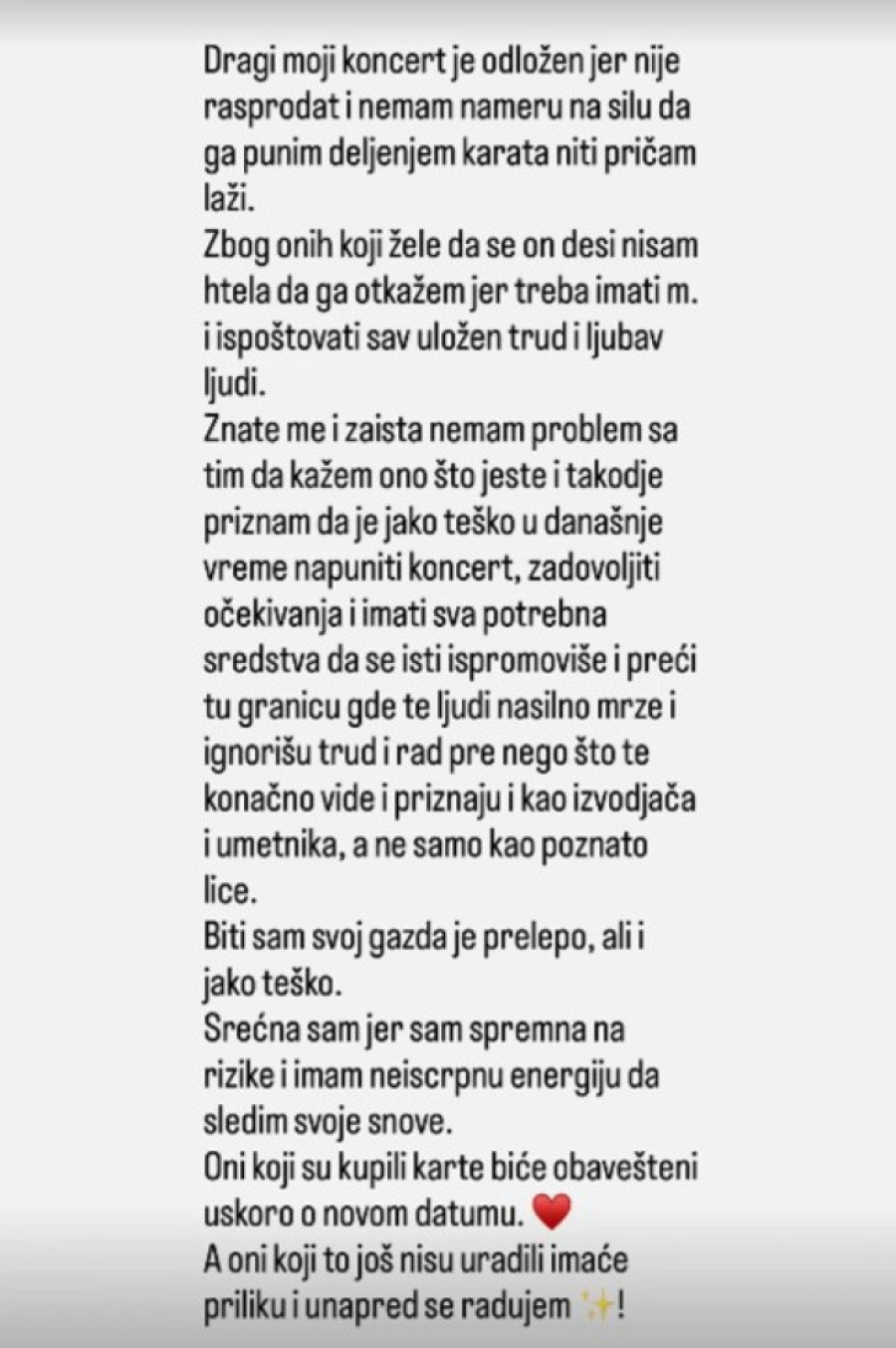 Zejna otkazala koncert zbog loše prodaje ulaznica: Sve je priznala javno!