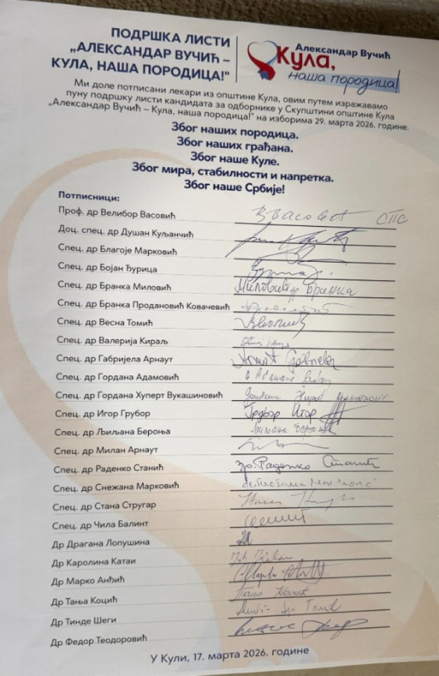 Lekari stali uz listu "Aleksandar Vučić - Kula naša porodica!" Čak 75 odsto potpisalo izjavu podrške