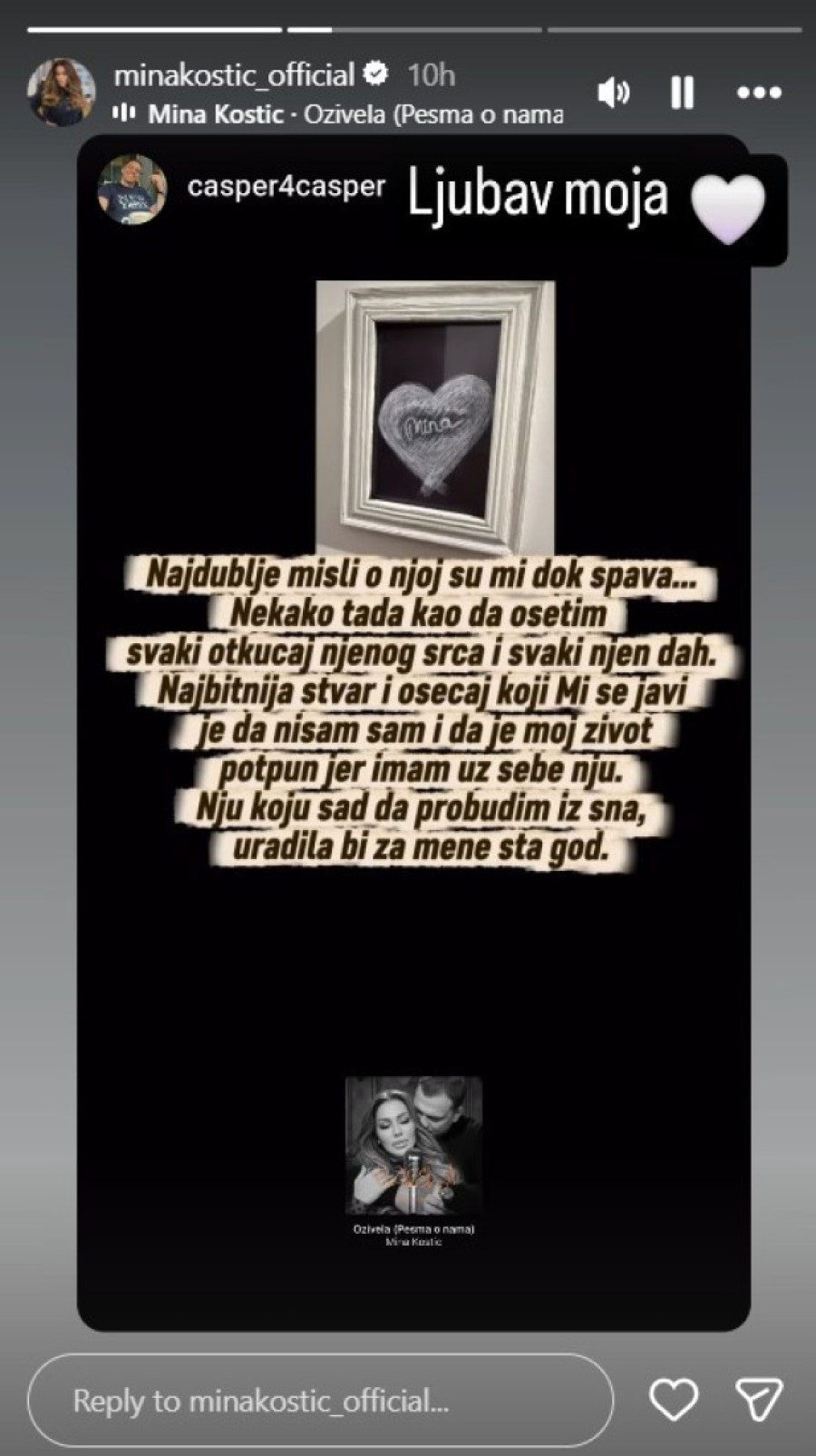 Kasper otkrio detalj iz veze sa Minom Kostić: Najdublje misli o njoj su mi dok spava!