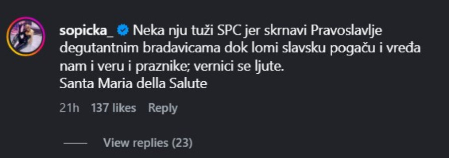 Šopićka reagovala nakon Stanijine tužbe: Neka nju tuži SPC jer skrnavi pravoslavlje!