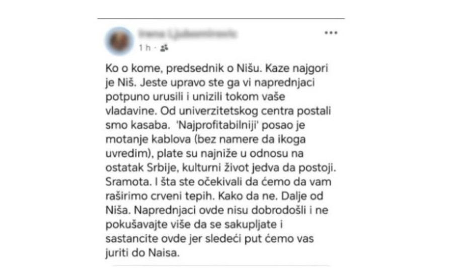 Profesorka u Nišu pozivala na blokade uz Tompsona! Otvoreno preti političkim neistomišljenicima!