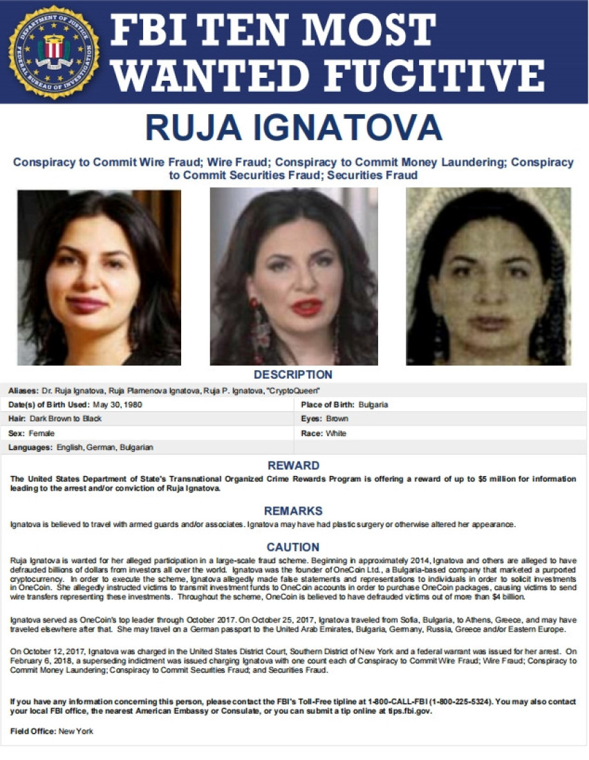 Ružu juri ceo svet! "Kripto kraljica" najtraženija i na listi FBI, informacija o njoj 5.000.000 dolara!