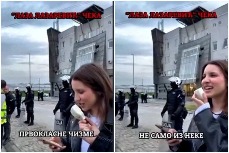 Blokaderka bizarnim nastupom provocirala policiju: Govori o brutalnosti dok policajci mirno stoje! (VIDEO)