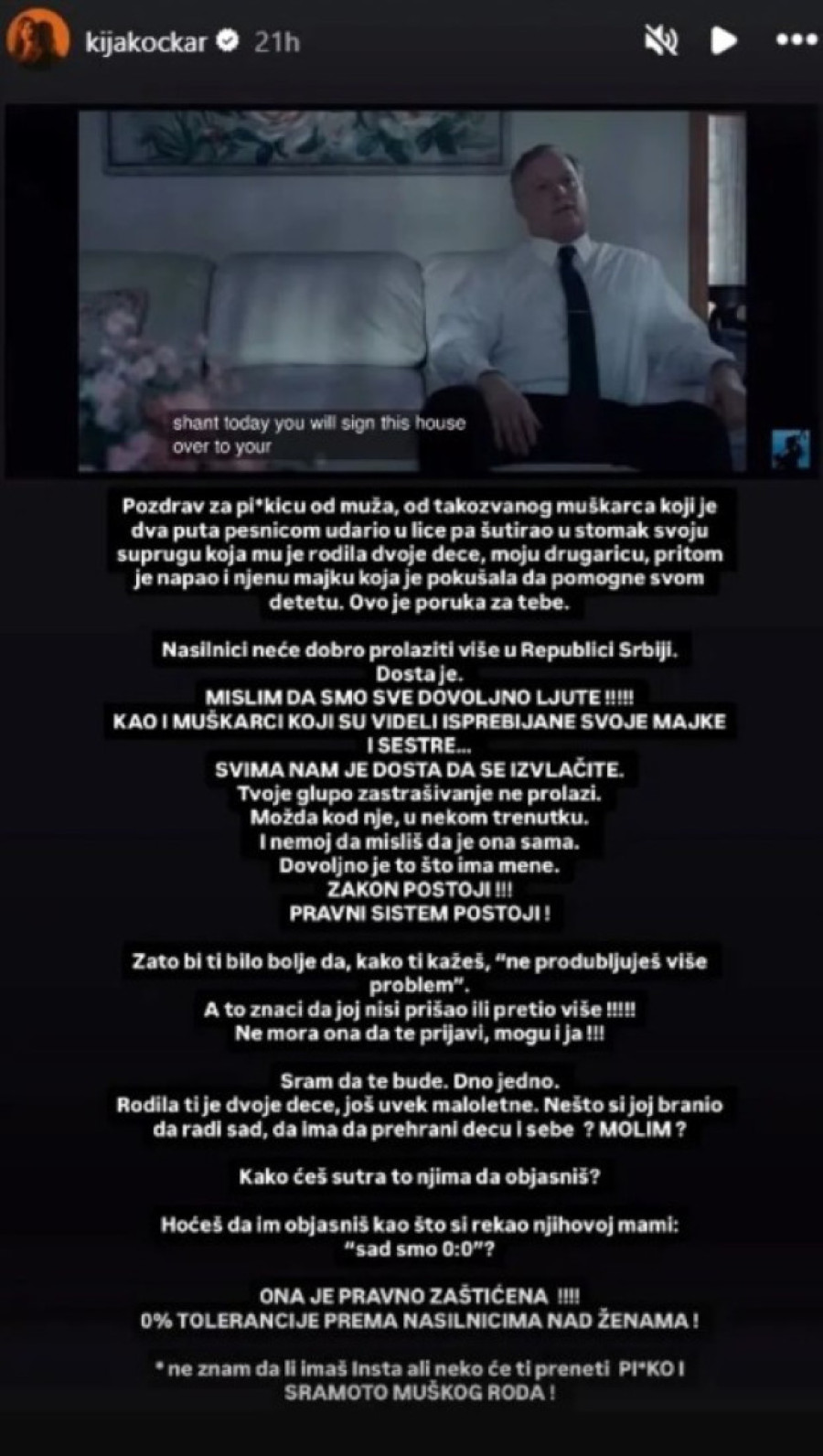 Kija Kockar potresena zapretila muškarcu: "Nema tolerancije prema nasilnicima nad ženama"