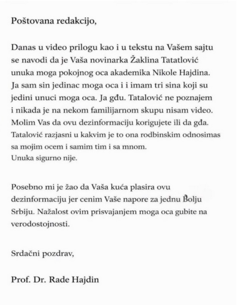 Isplivao još jedan dokaz! Ovako je Žaklina Tatalović izmislila da joj je deda Nikola Hajdin, akademik SANU! (FOTO)