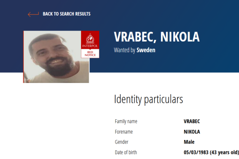 Interpol raspisao crvenu poternicu za Nikolom Vrabecom