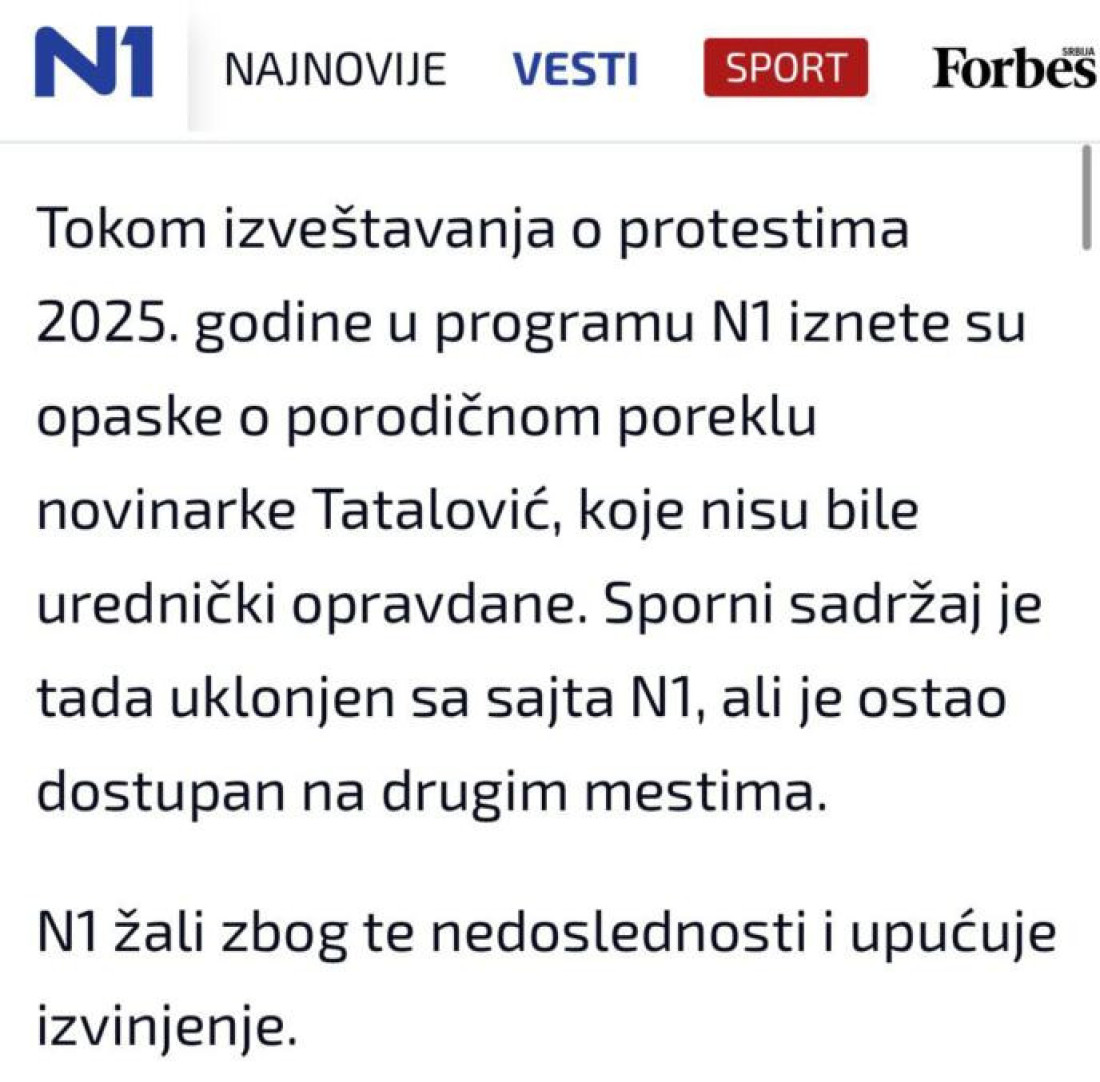 Bolje da je nisu branili! N1 izdao sporno saopštenje o Žaklini Tatalović: krivicu prebacili na Danicu Vučenić?