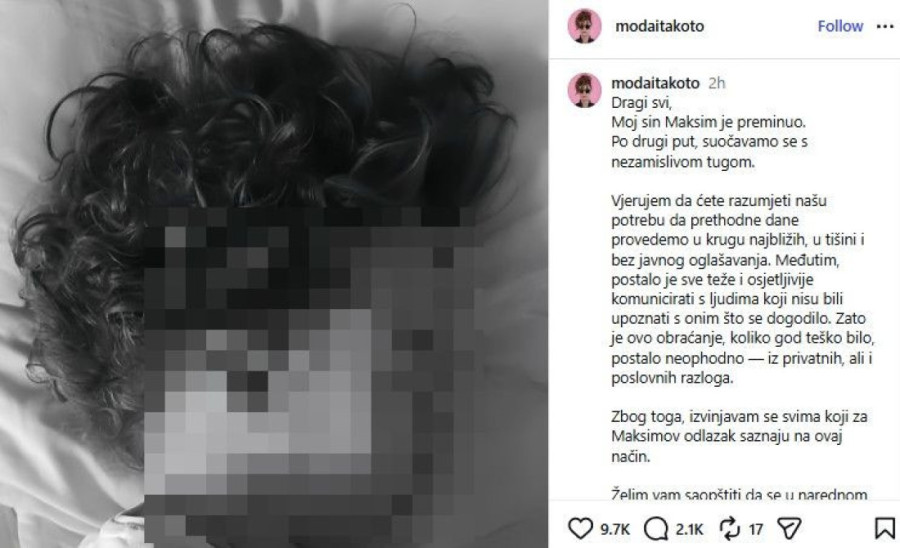 Preminuo i drugi sin influenserke Bojane Mutić: Ponovo se suočavamo s nezamislivom tugom (FOTO)