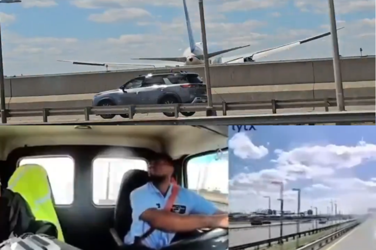 Horor snimak sa auto-puta: Avion zakačio kamion tokom sletanja na aerodrom, vozač nije znao šta ga je snašlo (VIDEO)