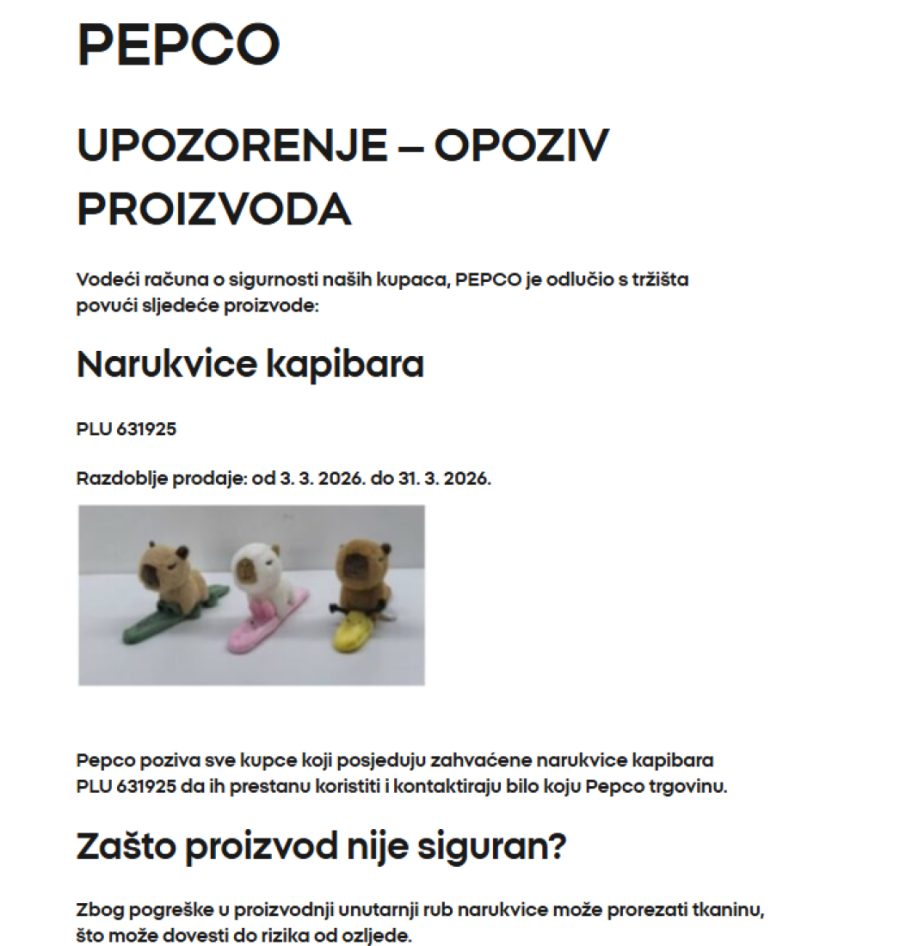 Hitno upozorenje za kupce! Povlači se proizvod za decu zbog rizika od povreda