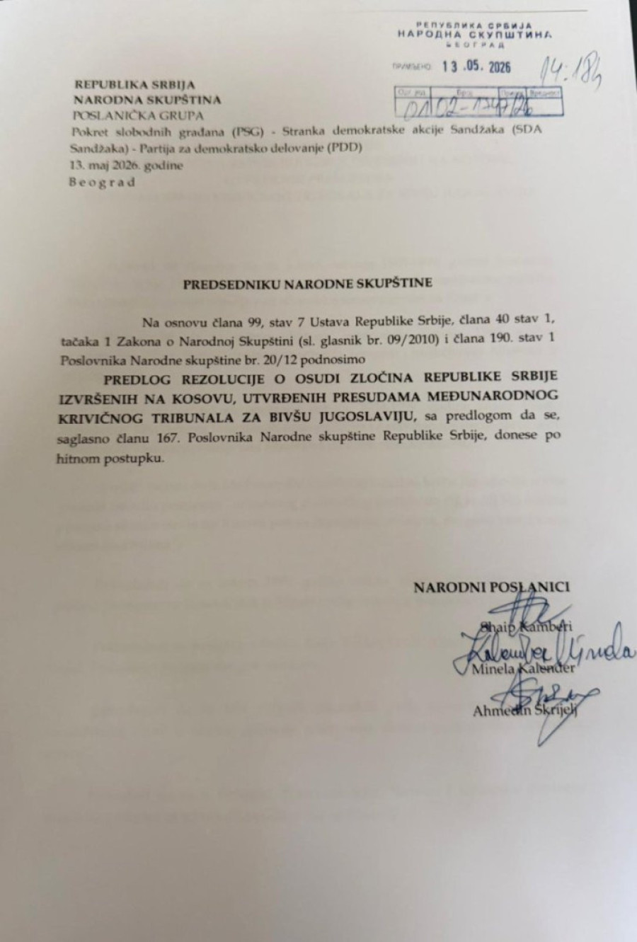 Skandal! U Skupštinu stigao šok dokument - Blokaderski poslanici traže da Srbija osudi samu sebe