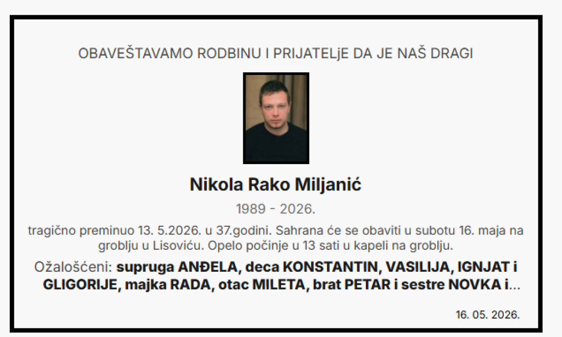 Sahranjen sin vođe klana "Amerika": Naslednik Milete Miljanića poginuo u saobraćajnoj nesreći u Barajevu! (FOTO)