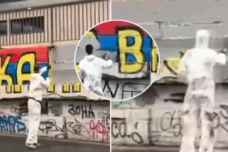 Blokader Miodrag Kapor uništava srpske grafite
