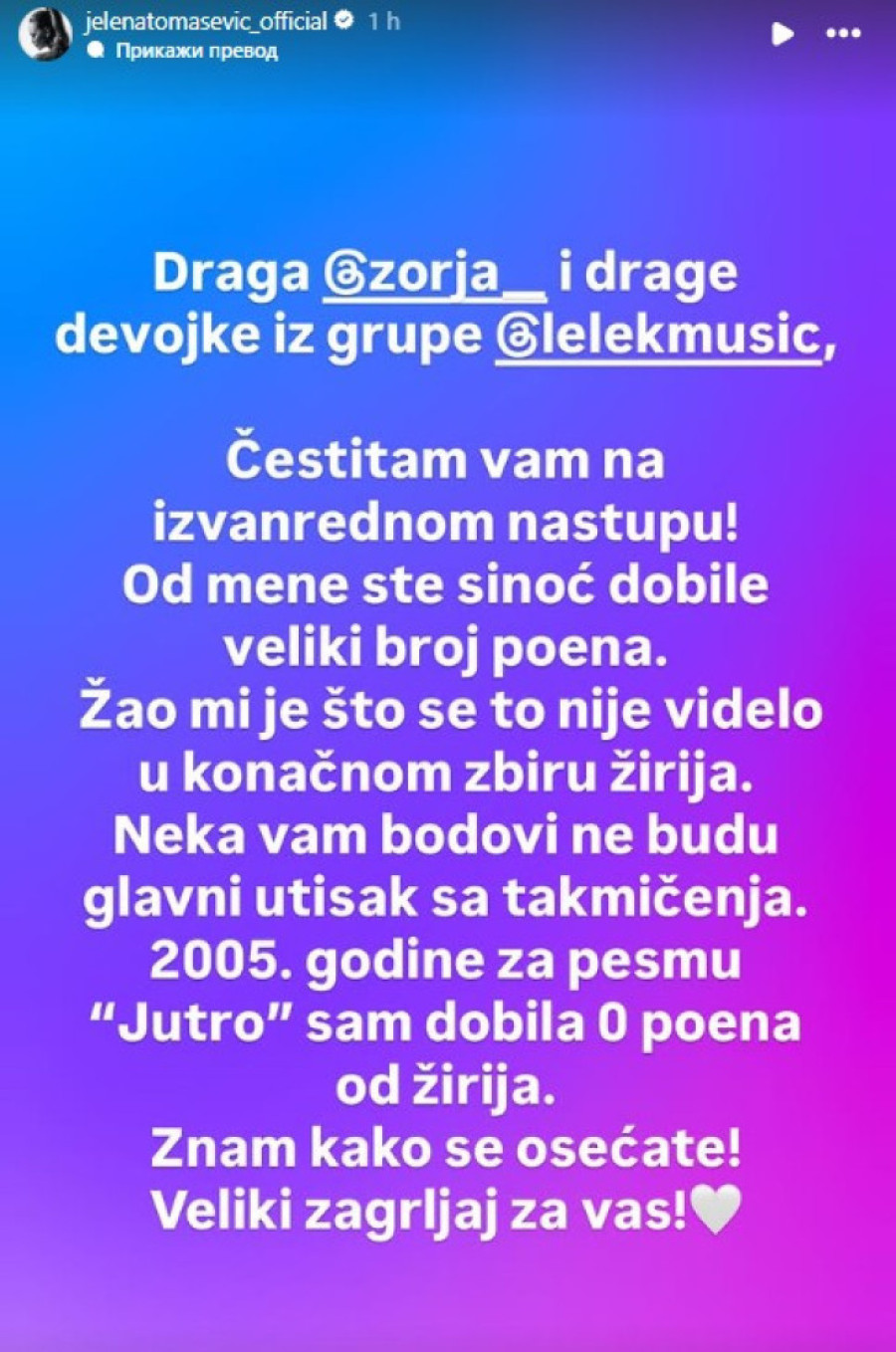 Jelena Tomašević poslala javnu poruku grupi "Lelek": Spomenula i "Lavinu! (FOTO)