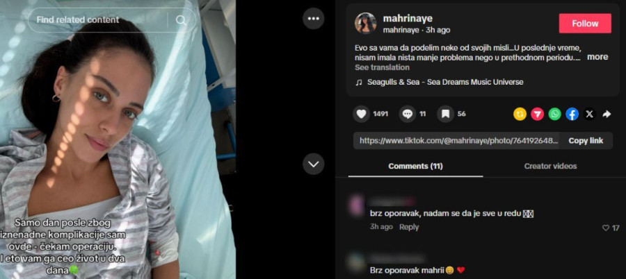 "Čekam operaciju..." Pevačica zbog iznenadne komplikacije završila u bolničkoj postelji (FOTO)