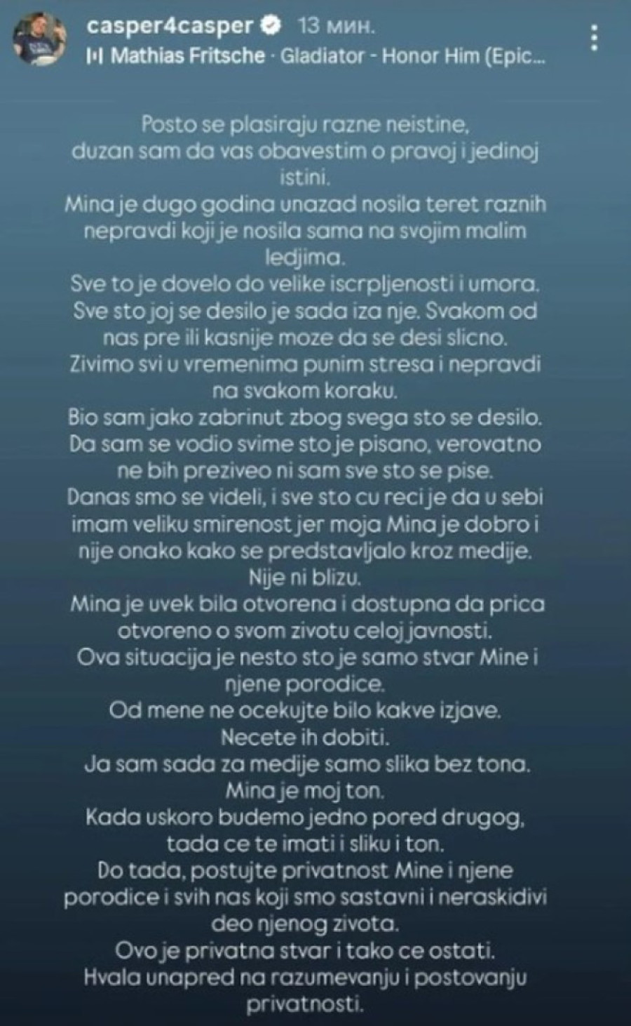 Kasper konačno prekinuo tišinu! Prvi put otkrio detalje Mininog stanja: "Jako sam zabrinut..."