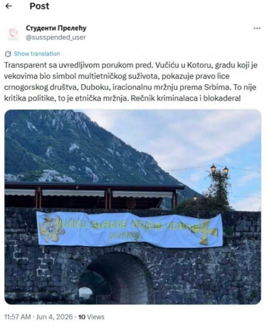 U najvećim uporištima crnogorskih ustaša i hrvatske SOA osvanule uvrede na račun Srbije i njenog predsednika